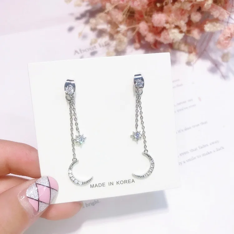 

2018 Hot New Statement Luxury Earrings Fashion Jewelry Full Rhinestone Moon Long Chain Tassel Pendientes Fashion Brincos Gifts