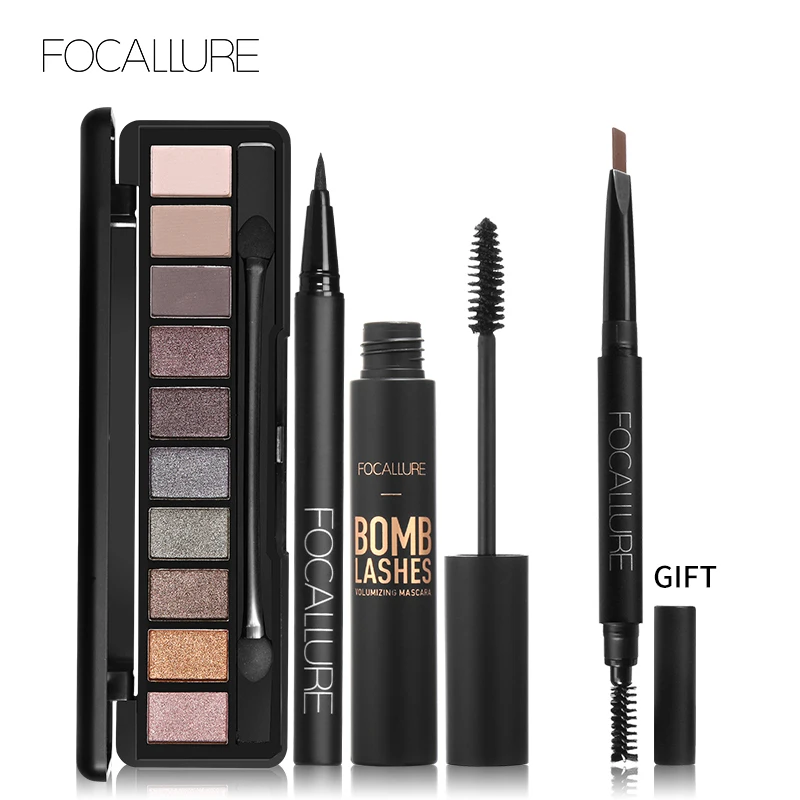 

Buy 3 Get 1 Gfit FOCALLURE Eyeshaodow Palette Black Color Mascara Liquid Eyeliner Pencil with Eyebrow