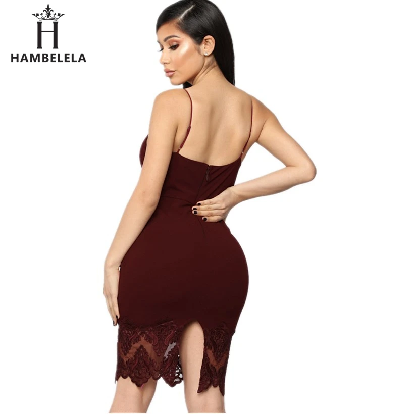HAMBELELA Summer Dress 2019 Women Sleeveless Bodycon Dress Elegant Strap Lace Patchwork Knee Length Party Dresses Sexy Vestidos (3)
