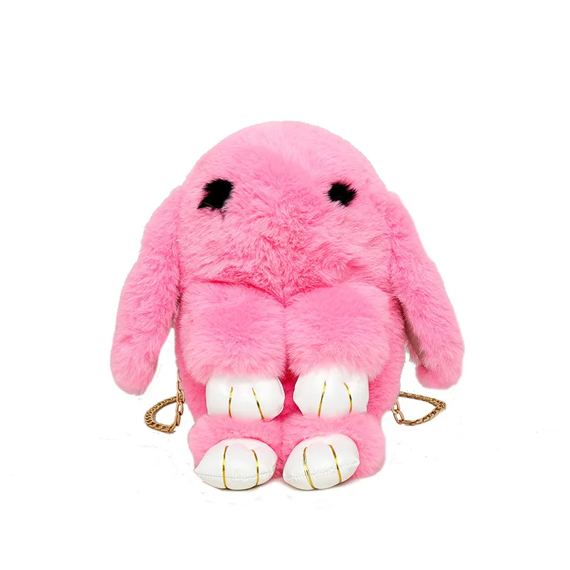 Милый пушистый кролик Мех помпоны цепи сумка для женщин мультфильм кролик Слинг Сумка пушистый кролик плечо Плюшевый Рюкзак Mochila Felpa - Color: Pink