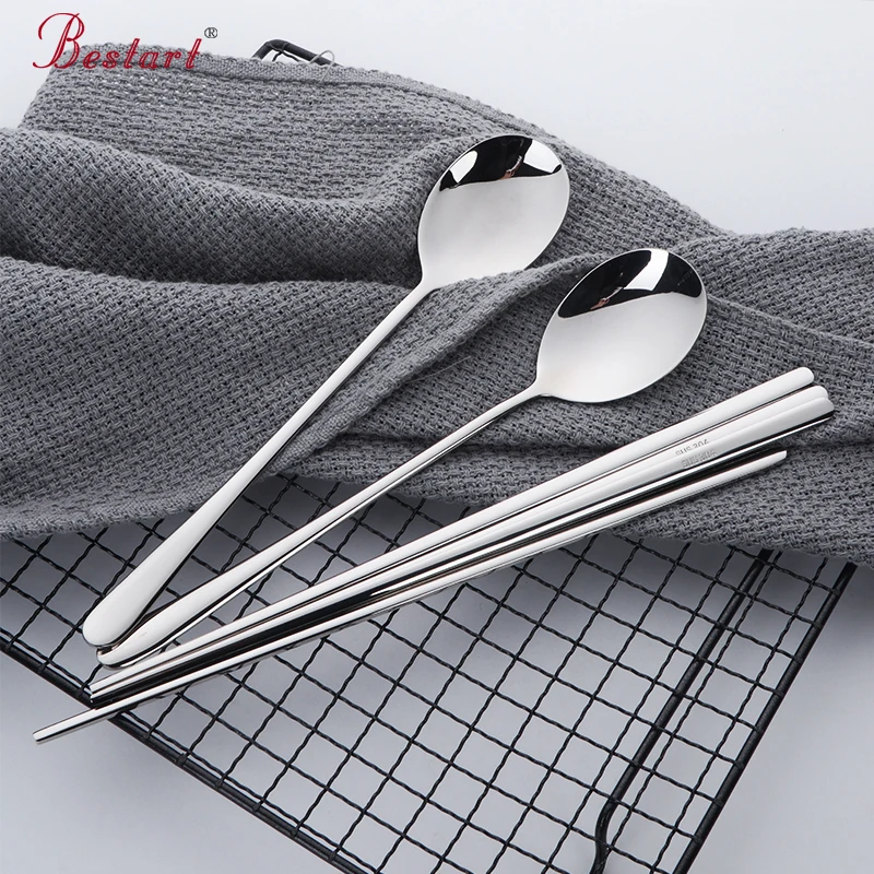 Korean Style 304 Stainless Steel Chopsticks and Spoon Set Eco friendly