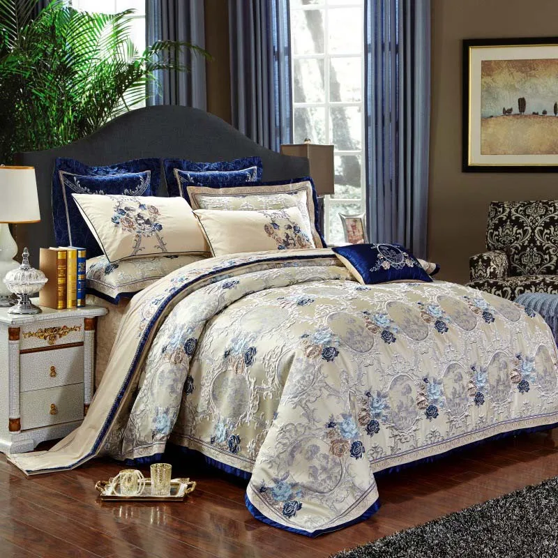 

Chpermore100% Cotton Satin jacquard Bedding Set Luxury embroidery pillowcase Bed Sheets Quilt Cover For Twin Queen King Size