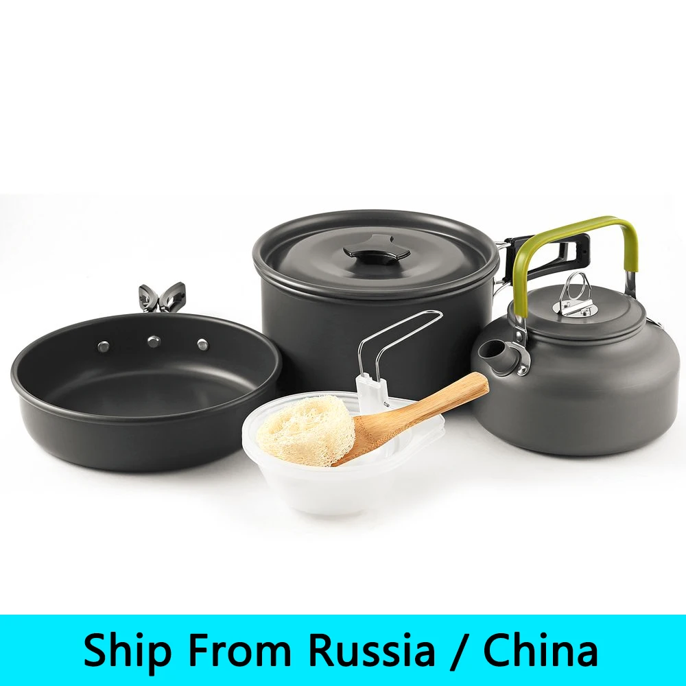 

(Ship From Russia / China) OUTAD 9pcs Outdoor Camping Cookware Set Camping Kettle Pot Kit for 2-3 with Gift Box Drop Shipping