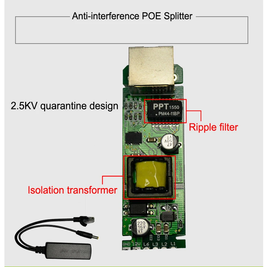 Cdycam 48 В до 12 В PoE сплиттер анти-помех 15 Вт кабель адаптер PoE Модуль питания DC5.5* 2,1 мм разъем для ip-камеры