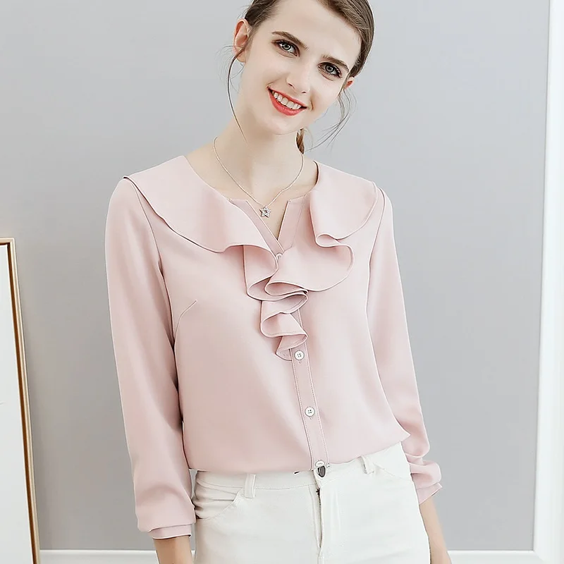 

2018 New summer Women Blouse half open collar ladies shirt Slim Long Sleeve Work Shirts Women office Tops blouse