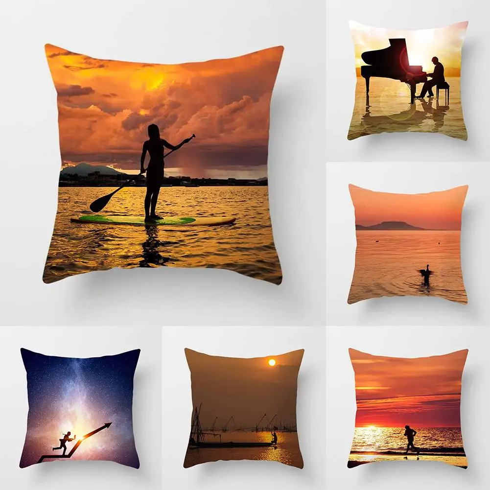

1pc Sunset Scenery Decorative Home Office Cafe Car Cushion Cover Pillow Case 18