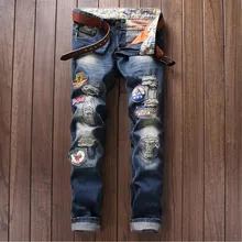 2017 Luxury Man Embroidery Skinny Jeans Fashion Blue Denim Long Trousers
