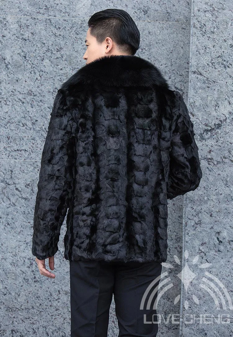 Новые Реальные из натуральной норки пальто с мехом с лисий мех воротника мужчин модная куртка верхняя одежда пальто на заказ любой размер