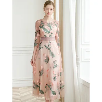

WQJGR 2019 Spring and Summer Dresses Woman Party Night Flower Embroider Jeffree Star O-neck High Quality Sexy Dress