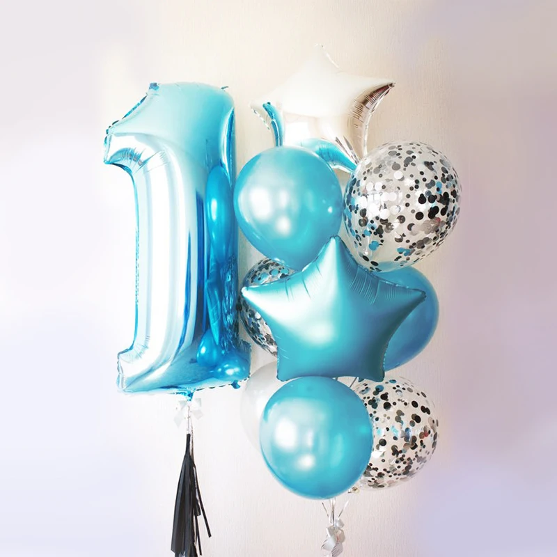 

11pcs/lot 40inch Number 1 with Latex Balloons and Star Hulium Foil Balloons for Boy Girl 1st Birthday Decorations Globos