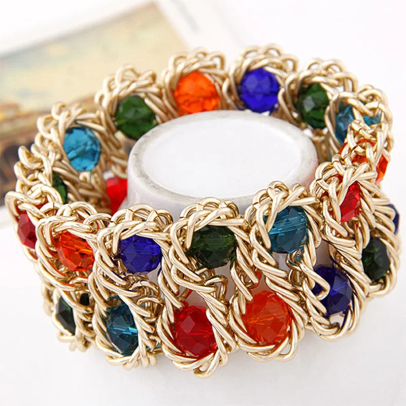 

New 2018 Women Fashion Crystal Bracelet manual weaving gold chain bead Bracelets & Bangles Femme Accessories Wristband