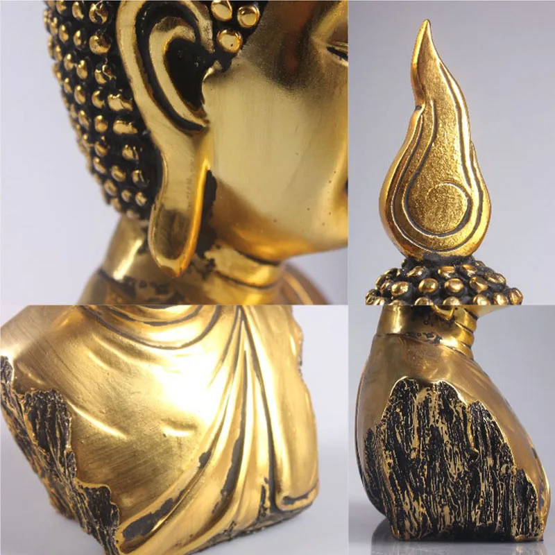 Buddha Head Statue Resin Thailand Buddha Sculpture Hindu Fengshui Figurine Hotel Living Room Meditation Miniature Home Decor (5)