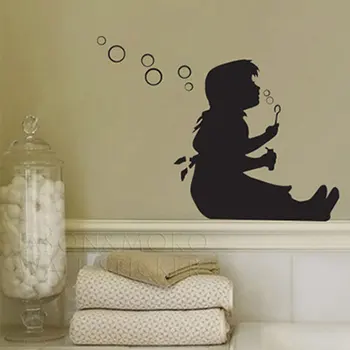 

Banksy Design Lovely Little Girl Blowing Bubbles Art Wall Stickers Decal Wallpaper Mural Kids Baby Room Home Decoration 42*55CM