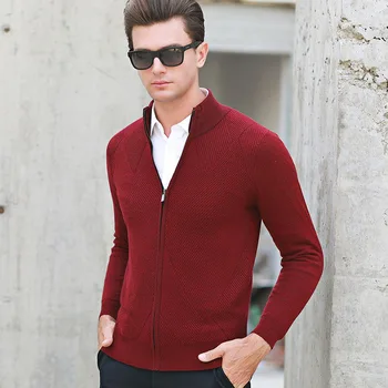

new arrival 100% Pure Wool Thickened Jacquard Men Cardigan Sweater Autumn Winter Zipper Jacket Computer Knitted Thick size S-2XL