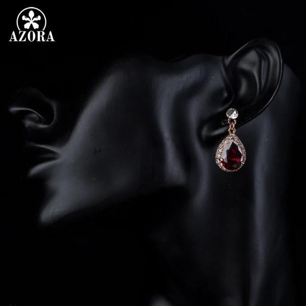 Серьги капельки AZORA TE0106 с красными фианитами|earrings citrine|earrings dollarearrings bone |