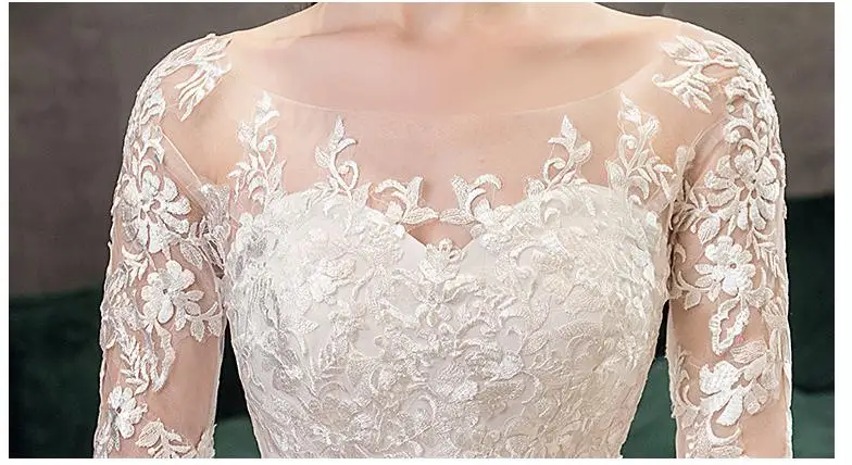 2021 New Vintage O Neck Full Sleeve Wedding Dress Illusion Simple Lace Embroidery Custom Made Bridal Gown Vestido De Noiva L