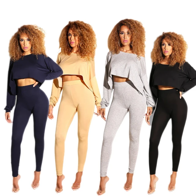 Cheap Women Suits Sports Suits Solid Color Oblique Shoulders Short Jackets Tight Pencil Pants Two-Piece Suit 2018 Women's Clothin