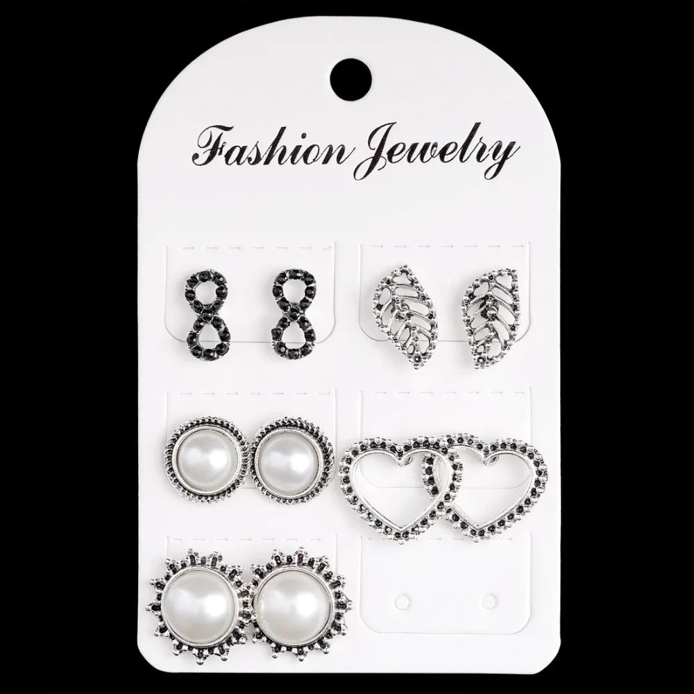 

4Pairs Women Crystal Bohemian Tibetan Silver Earring Stud Earrings For Women Boucle D'oreille Cubic Zirconia Opal Brincos