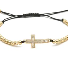 Золото Серебро Микро-паве cz кубический цирконий веревка отрегулированный браслет из медного бисера um535 Крест Шарм плетеные браслеты