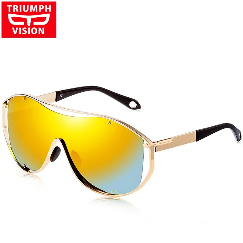 Триумф видения UV400 щит солнцезащитные очки Для мужчин модные оттенки негабаритных мужской серебряное зеркало Óculos lentes-де-сол masculino - Цвет линз: 002