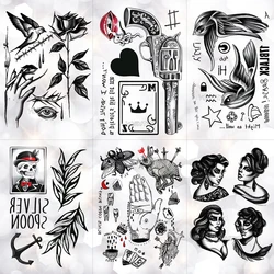Old School Gun Poker Black Heart Waterproof Temporary Tattoo Sticker Swallow Skull Flash Tattoos Body Art Arm Fake Tatoo Men