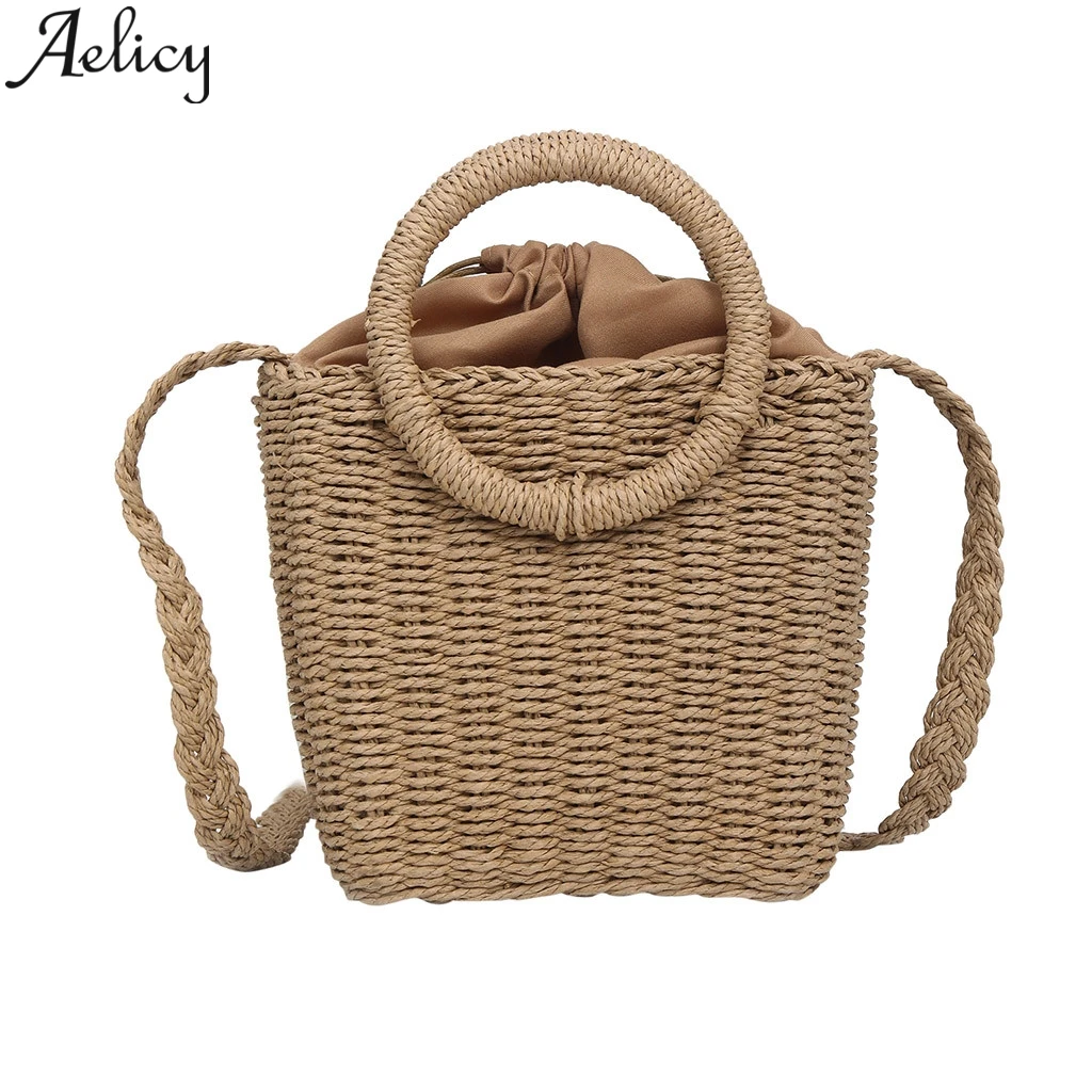 

Aelicy Square Straw Beach Bags Retro hand-woven Shoulder Bag Lafite Rattan Bag Bohemian Summer Leisure Bags
