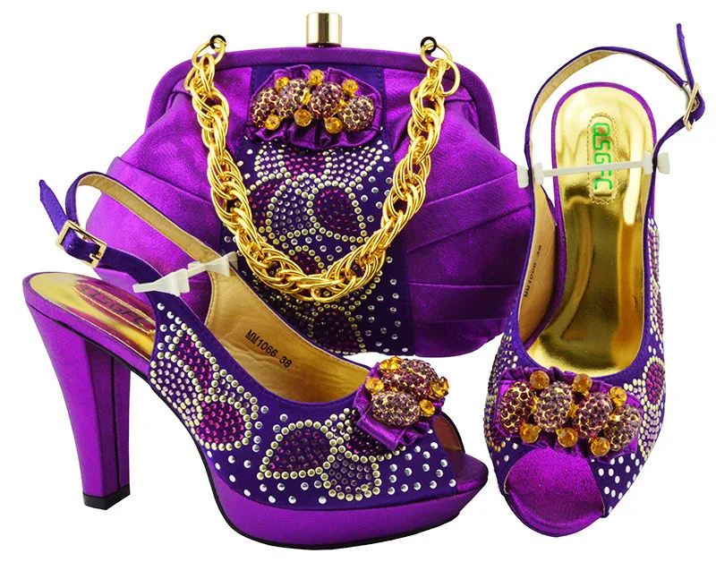 

2018 african aso ebi wedding party shoe and bag in purple color new arrival shoes and bags to match women shoes bags SB8165-6