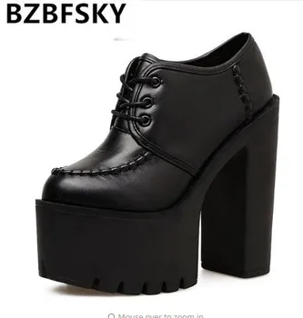 

2019 New Spring Fashion sexy Women Shoes High Heels Sewing Round Toe Platform Shoes For Party Outerwear Lacing Ladies Pumps