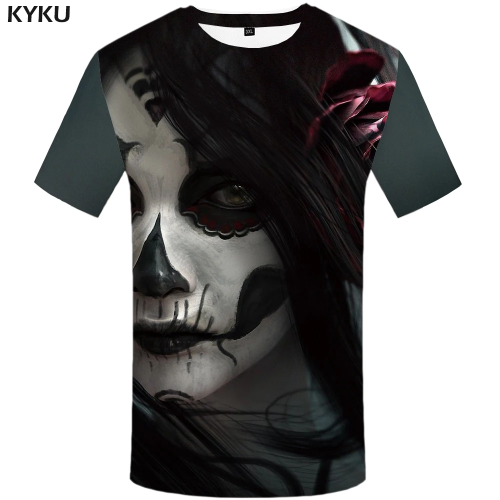 

KYKU Skull T shirt Women Gothic Shirts Rose Clothing Funny Plus Size 3D Tops 3d T-shirt Womens Hip hop Sexy Fitness XS-8XL