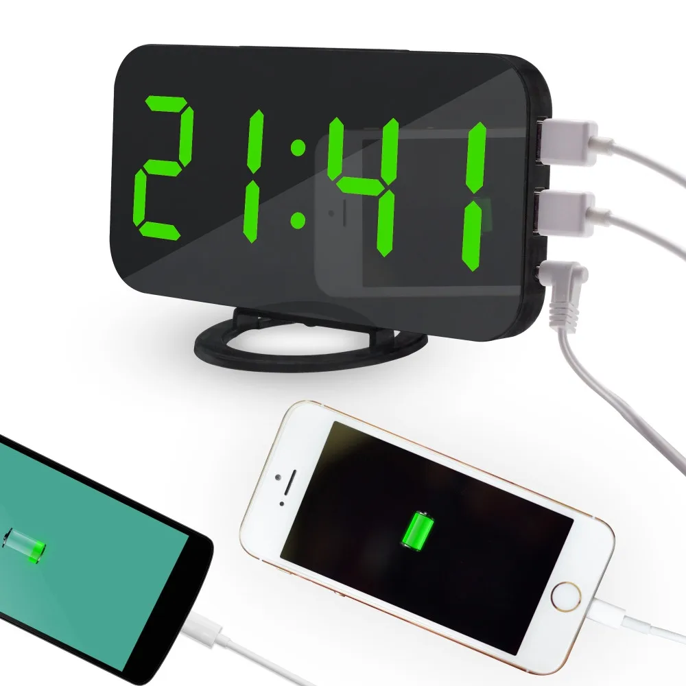 Светодиодный цифровой будильник с usb-портом для телефона зарядное устройство сенсорный-активированный Повтор Настольный будильник часы-будильник - Цвет: Green
