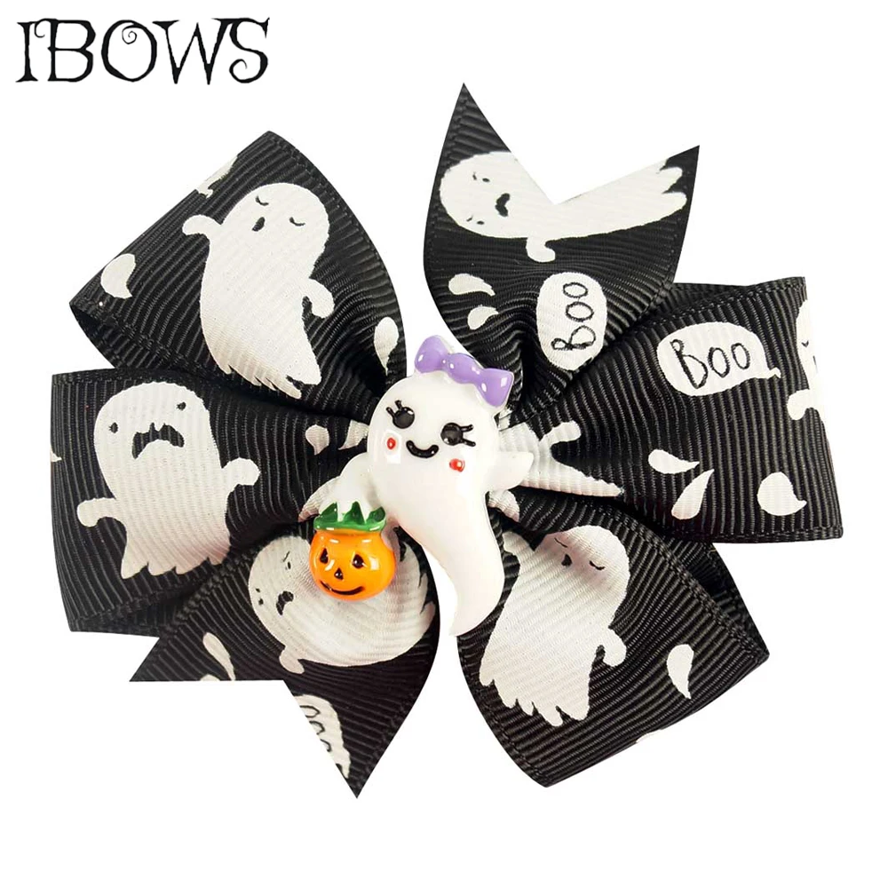 

2Pcs/Lot 3'' Kids Pumpkin Hair Bows Pinwheel Print Halloween Hair Clips For Girls Party Hair Accessories Handmade Hairgrips