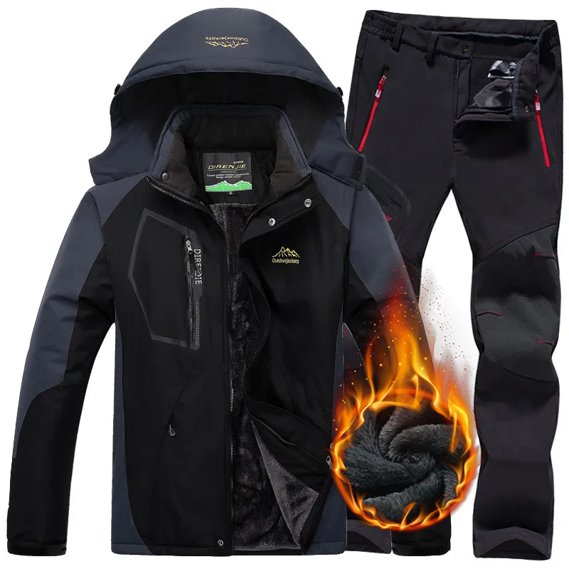 

Men Winter Waterproof Jacket Pants Trekking Hiking Camping Ski Snowboard Jackets Outdoor Thermal Fleece Ski Suits For Men