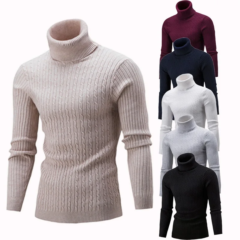 

Spring Warm Turtleneck Sweater Men Fashion Solid Knitted Mens Sweaters Male Double Collar Slim Pullover hombre vodolazka