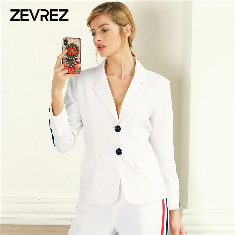 Blazer Women Slim White Blazer Pockets Long Sleeve Single