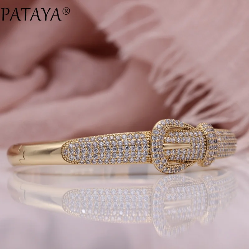 PATAYA, новинка, женские Роскошные браслеты, 585, розовое золото, белый, натуральный циркон, свадебные модные украшения, благородный ремень, пряжка, прекрасный классический браслет