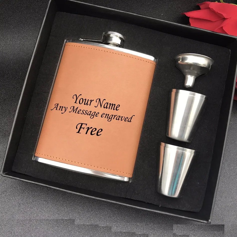 Personalised stainless steel hip flask 8oz with 4 cups and funnel set ,Free engraved , any message or Name engraved free