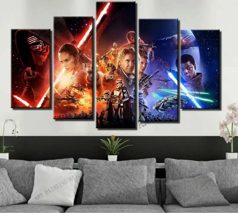 5 Piece Canvas Art Star Wars Episode Force Awakens Movie Poster Home Decor Wall Art Picture Print Oil Painting On Canvas - Painting & Calligraphy -