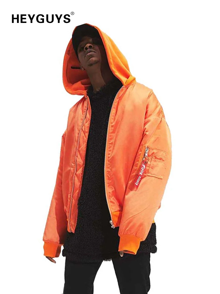 

HEYGUYS 2018 warm high Europe size street orange jacket Hip Hop Suit Pullover Winter Jacket Men Coat fashion mens windbreaker