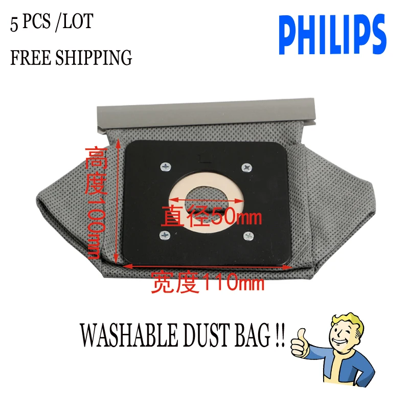 

5-Piece/LOT 110mm*100mm *50mm Vacuum Cleaner washable Cloth Dust Bag for Philips FC8334 FC8344 FC8338 cleaning bag