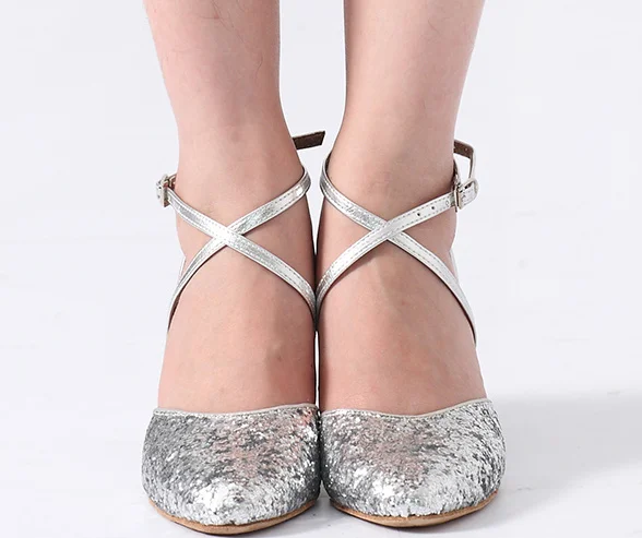 Koovan/Обувь для танцев новая модная обувь для танцев женская обувь Туфли-лодочки на высоком каблуке, с украшением, Серебряные; золотые натуральная кожа Резиновый Каблук 3,5 5,5 6,5 см