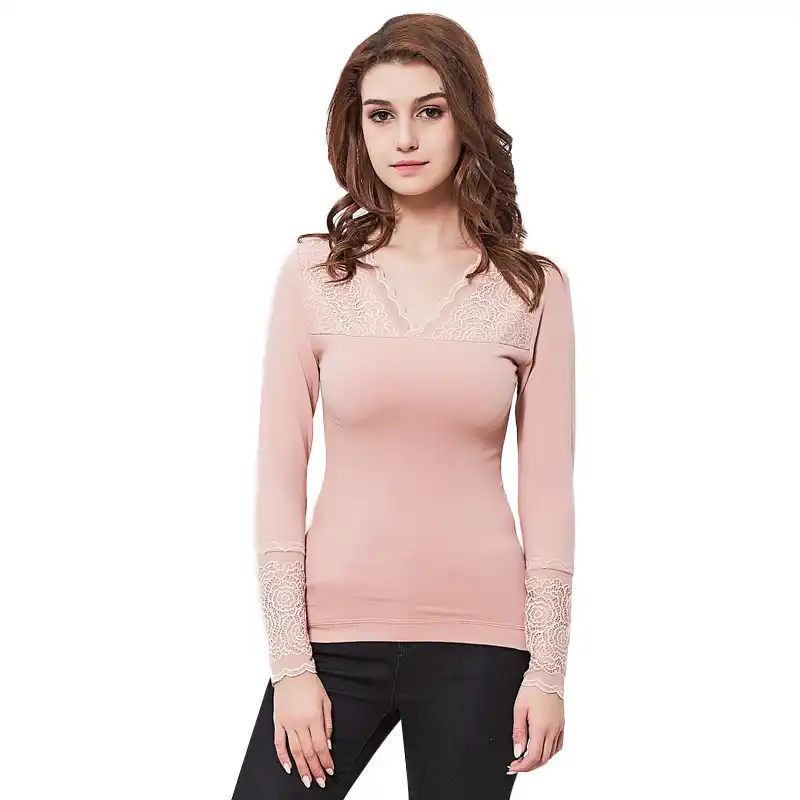 camiseta interior mujer encaje manga larga