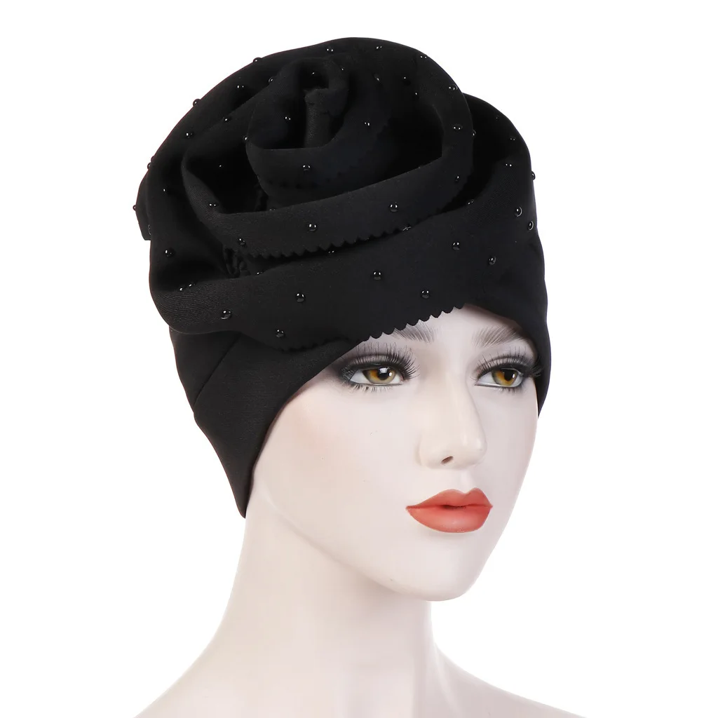 Flower Ceramics Search Edge Solid Color Scarf Hat Cotton-padded Cap Hijab Caps Turban Muslim Dress Headscarf