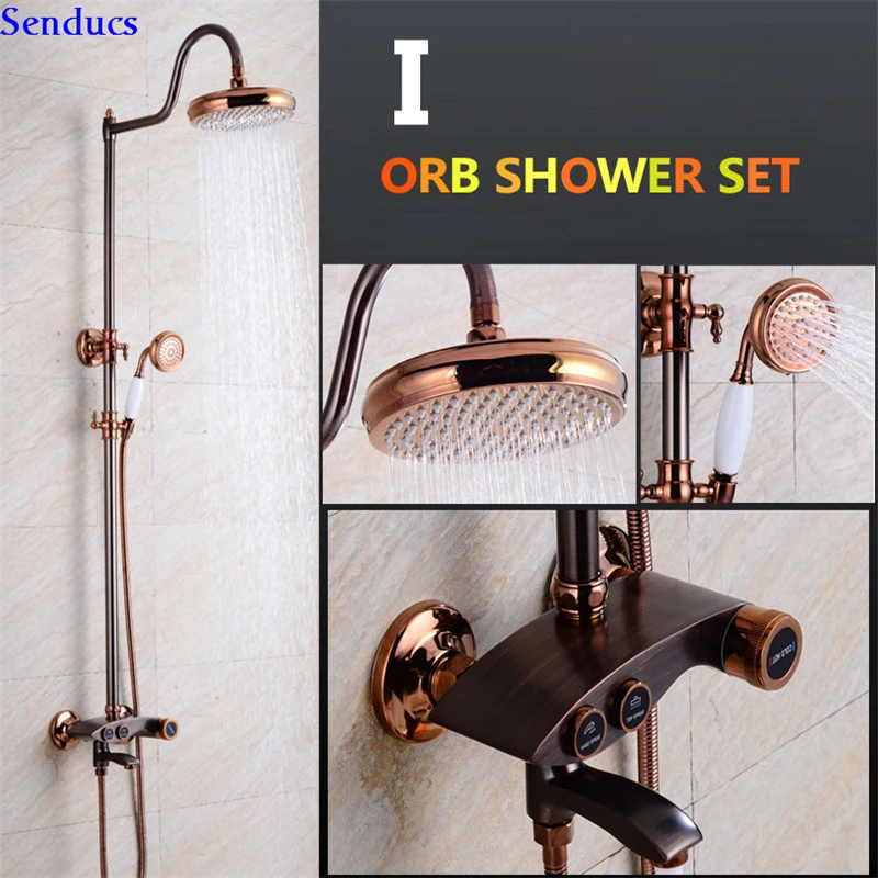 Senducs Black Orb Bathroom Shower Set With Quality Brass Bathroom Shower Faucet Inwall Shower Sets Golden Bathroom Shower Faucet