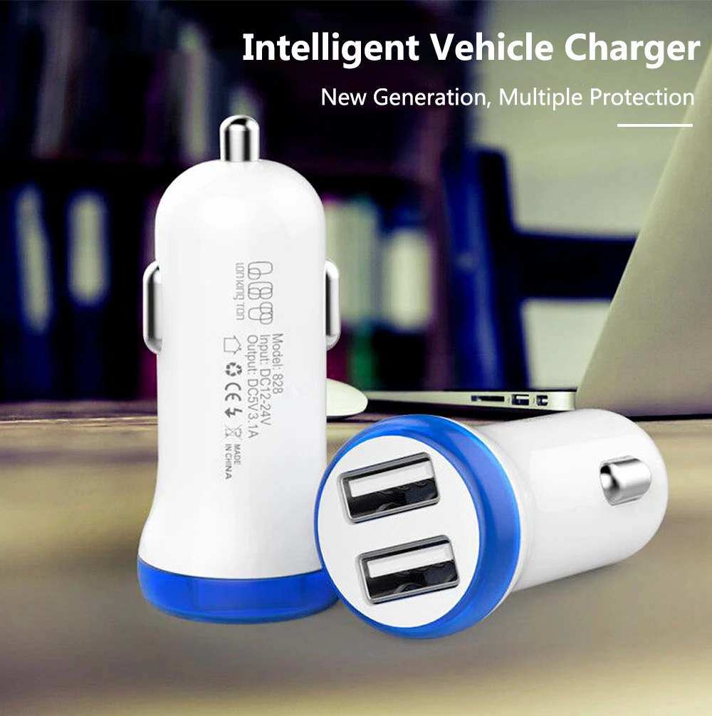 

828 Car Charger 12V 24V 5V 3.1A Quick Charge 2.0 QC 3.0 4.0 Fast charging 2 usb Type-C Micro dual USB For mobile phone Charging