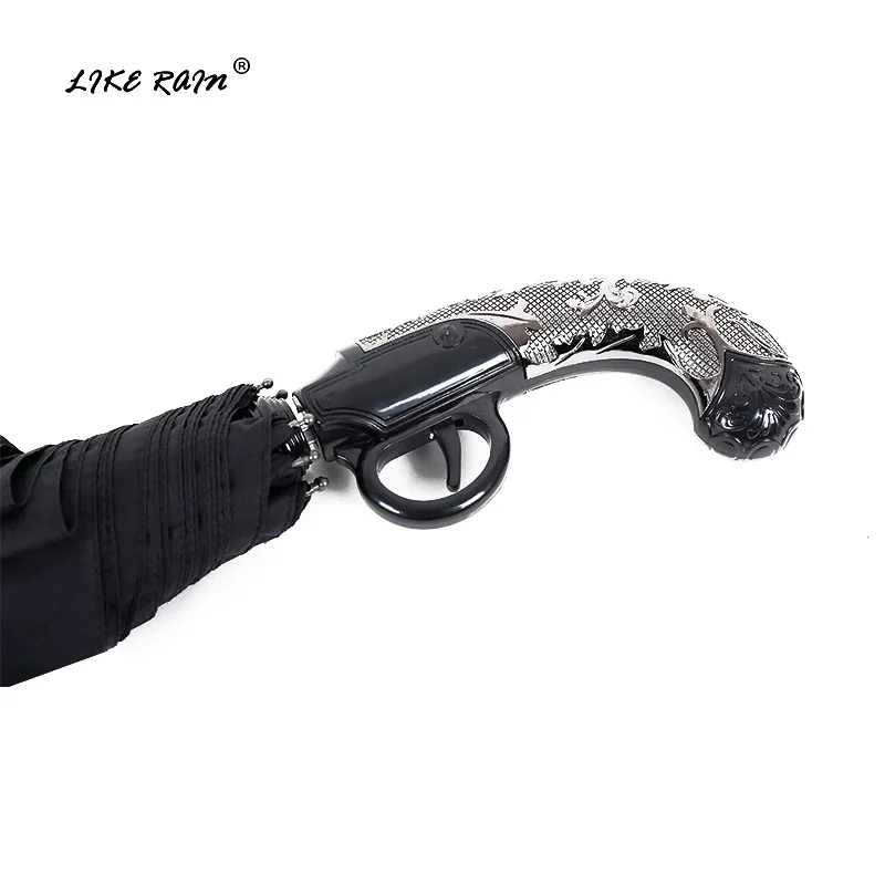 

LIKE RAIN Creative Handgun Umbrella Women Semi-automatic Windproof Folding Umbrellas Rain Men Children Strong Umbrella UBY48