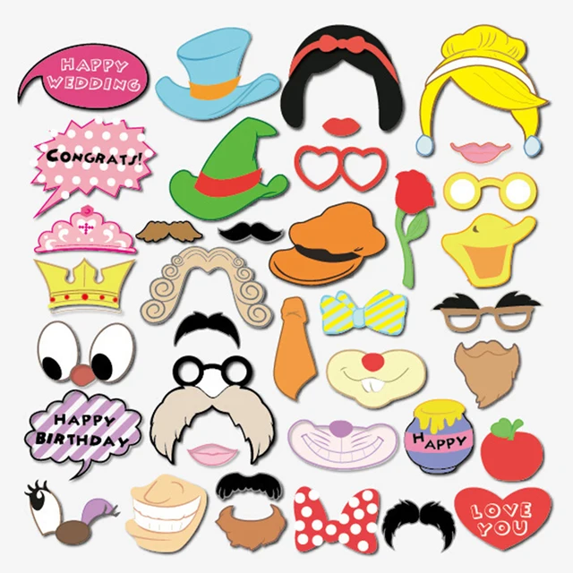 38pcs Photo Booth Props Cartoon Snow White Donald Ducks Mashimaro DIY ...