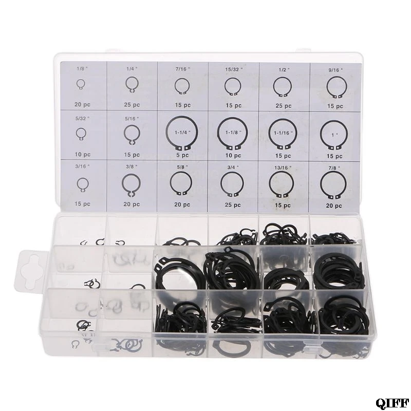 

300Pcs 1-14" E-Clip Snap Circlip Kits Retaining Ring Retention of Bearings Assortment Case Jun20