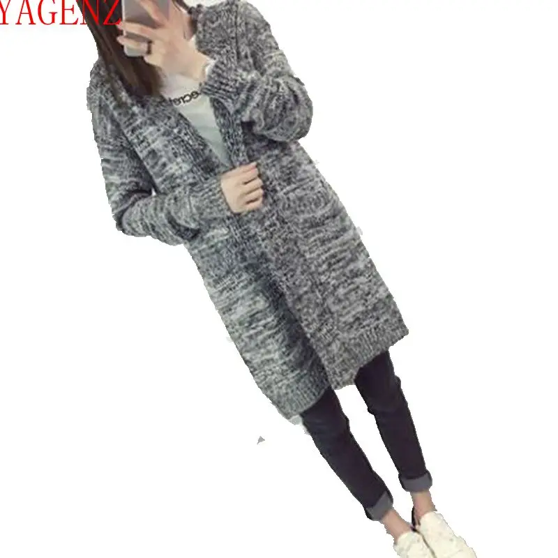 

Autumn / Winter Student Elegant Knitwear Sweater New Korea Medium length Large size Women Hooded Cardigan Sweater coat Thick 888