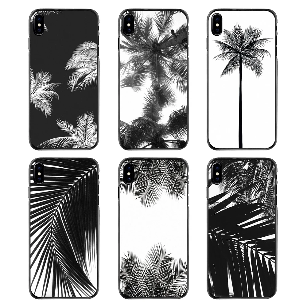 Hard Phone Bag Case Black white palm leaves trees Art For iPhone 4 4S 5 5S 5C SE 6 6S 7 8 Plus X XR XS Max iPod Touch |