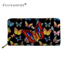 ELVISWORDS PU большие кожаные бумажники для женщин бабочка печати леди кошелек женский клатч для монет с застежкой-молнией держатель для карт Деньги сумки